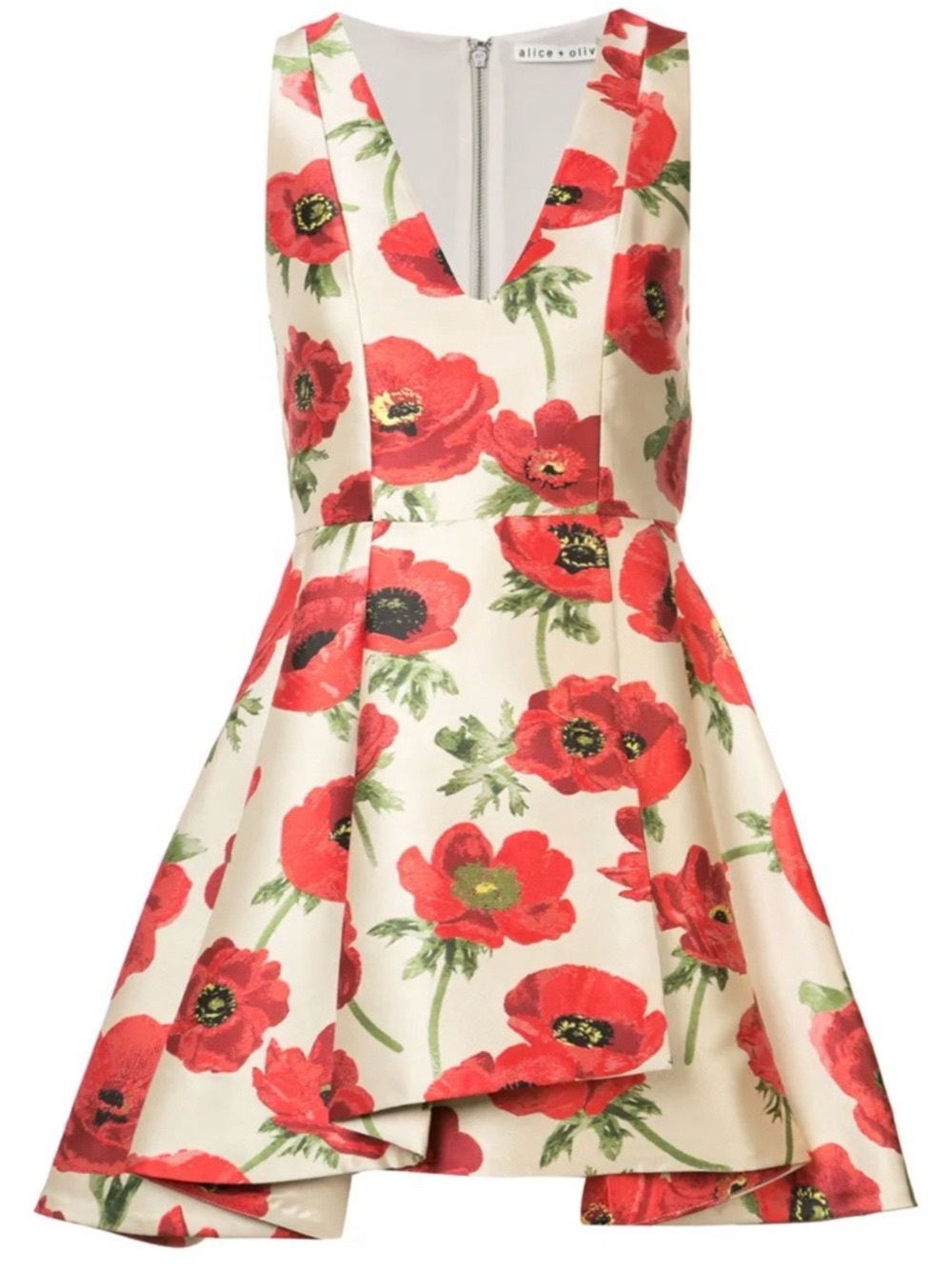Alice + Olivia “Tanner” Red Poppy Floral Mini Dress - Sz 0 - Picture 5 of 10